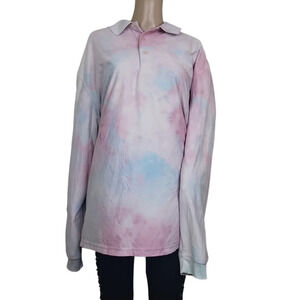 Custom Cotton Candy Tie Dye Long Sleeve Polo Shirt